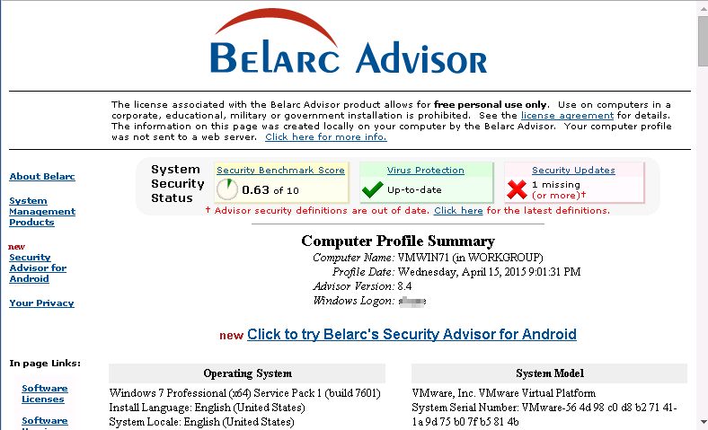 uninstall Belarc Advisor