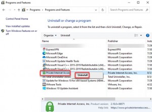 uninstall private internet access